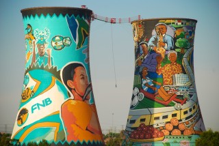 A bungee jumper at the Orlando Towers in Soweto Township, South Africa