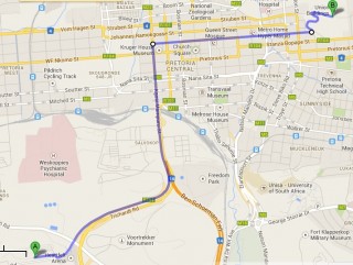 Die roete van Mandela se daaglikse stoet. Grafika: Google Maps / Phillip Bruwer