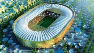 ‘n Kunstenaarsvoorstelling van Katar se hoofstadion wat gebou gaan word.  
