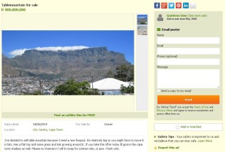 Tafelberg te koop aangebied op Gumtree