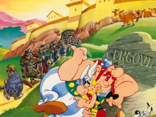 'n Bladsyafdruk uit die boek "Asterix in Korsika" [Astérix en Corse] deur (René Goscinny en Albert Uderzo