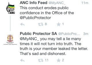 Die ANC en Madonsela het mekaar ook op Twitter die stryd aangesê. 