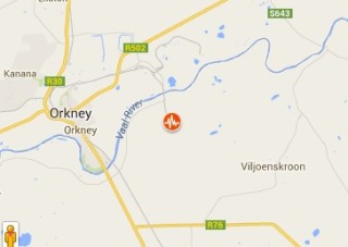 Die episentrum van die aardbewing naby Orkney in Vrystaat.