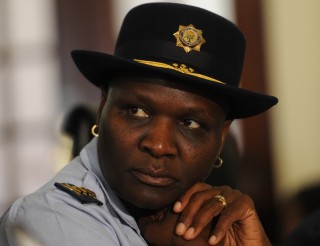 Die geskorste nasionale polisiekommissaris Riah Phiyega. Foto: Werner Beukes/SAPA