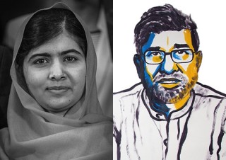 Malala Yousafzai (L) Foto: Claude Truong-Ngoc/Wikimedia Commons en Kailash Satyarthi Grafika: nobelprize.org