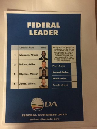Die stembrief by die Demokraties Allianse se federale kongres in Port Elizabeth Foto: @LinusMullerDA, Twitter