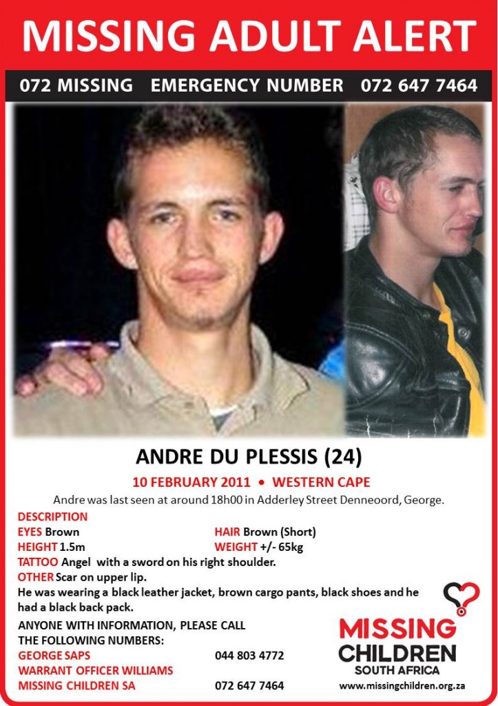 Missing Adult - Andre Du Plessis - 24yrs - WC