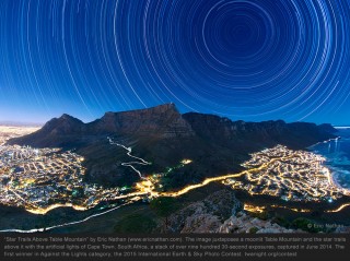 Star trails over Cape Town, South Africa.
