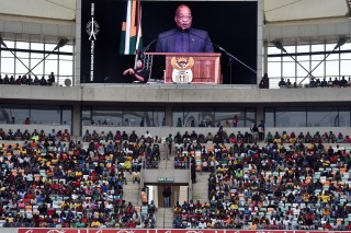 President Jacob Zuma tydens sy Menseregtedagtoespraak in Durban. Foto: Elmond Jiyane, GCIS
