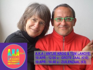 Antjie Krog en Tom Lanoye. Foto: Facebook via A.K.A Afrikaanse Kultuurfees Amsterdam