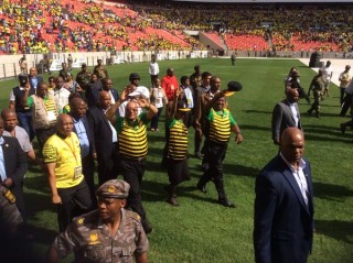 Pres. Jacob Zuma en adjunkpresident Cyril Ramaphosa kom by die stadion aan. Foto: ANC/Twitter