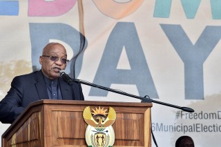 Pres. Zuma tydens sy toespraak. Foto: Elmond Jiyane