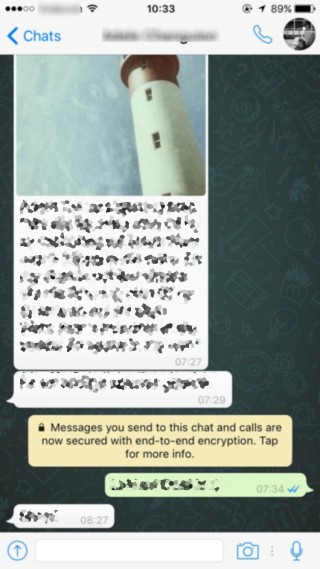 Skermskoot van die kennisgewing wat WhatsApp-gebruikers op 5 April 2016 ontvang het