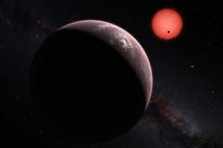 Kunstenaarsvoorstel van die drie planete wat om die dwergster, 40 ligjare van die aarde af, wentel. Die planete is ontdek danksy die TRAPPIST-teleskoop by ESO se La Silla-sterrewag ontdek is. Grafika: M. Kornmesser/ESO