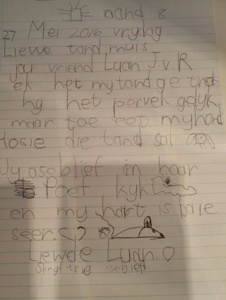 Luan (8) se brief aan die tandemuis (Foto: Facebook via Anele Janse van Rensburg)