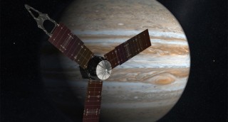 'n Illustrasie van Juno naby Jupiter (Foto: Nasa)