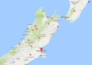 Die aardbewing het 7,8 op die momentmagnitudeskaal gemeet met die episentrum 91 km noordoos van die stad Christchurch. Foto: Google Maps