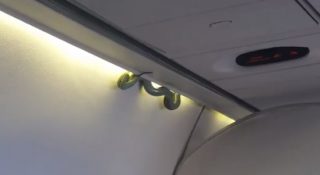 Die groenerige slang in die vliegtuig van Aeromexico (Foto: Skermgreep uit video deur Indalecio Medina, Twitter)