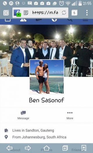 'n Skermskoot van Ben Sasonof se Facebook-profiel. Sy profiel in intussen verwyder. Foto: Twitter