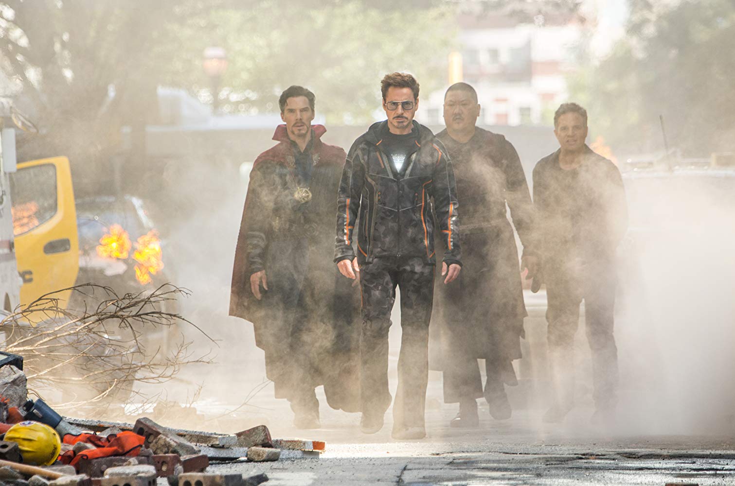 Robert Downey Jr., Mark Ruffalo, Benedict Wong en Benedict Cumberbatch in 'Avengers: Infinity War'. (Foto: IMDb)